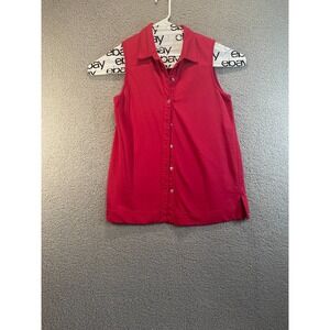 Catalina Solid Red Collared Sleeveless buttown down knit top, M